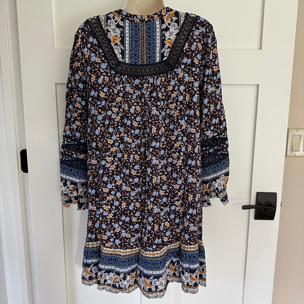 Sundance Floral Simona Dress Tunic Crochet Blue S Boho Prairie Cottage Core - Picture 8 of 14
